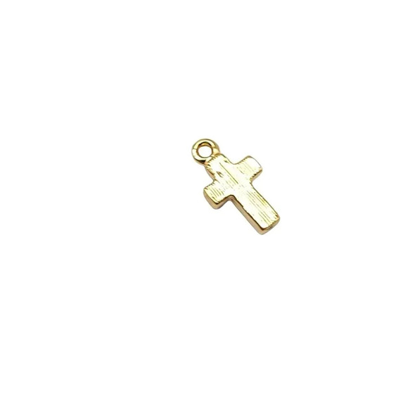 Red Rhinestone Gold Tone Mini Crucifix Cross Charm Pendant - Picture 3 of 4